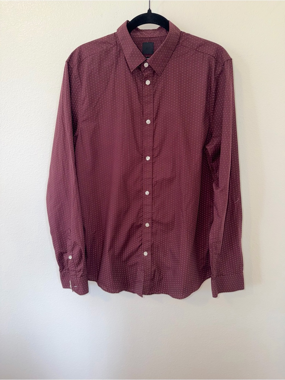 H&M Men's Maroon Dot-Pattern Button-Down Shirt